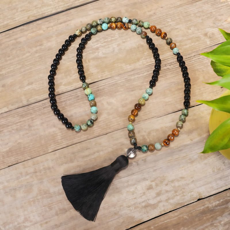Pulseira Mala de Olho de Tigre e Turquesa para Força e Proteção Tiger Eye Turquoise Mala Bracelet for Strength and Protection