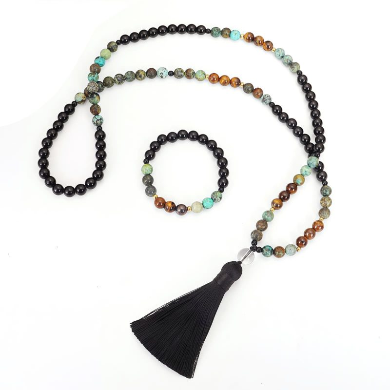 Pulseira Mala de Olho de Tigre e Turquesa para Força e Proteção Tiger Eye Turquoise Mala Bracelet for Strength and Protection