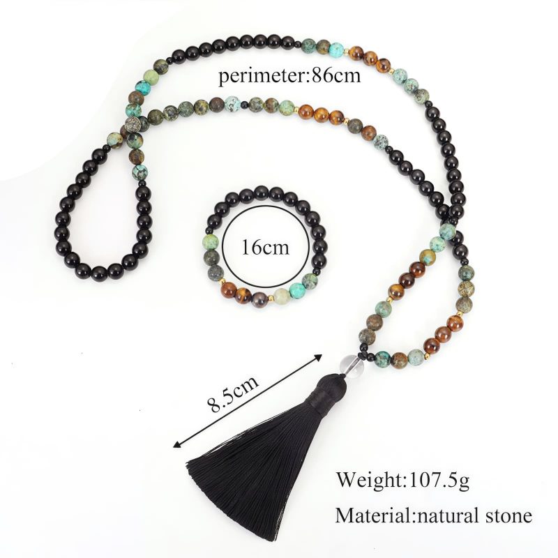 Pulseira Mala de Olho de Tigre e Turquesa para Força e Proteção Tiger Eye Turquoise Mala Bracelet for Strength and Protection
