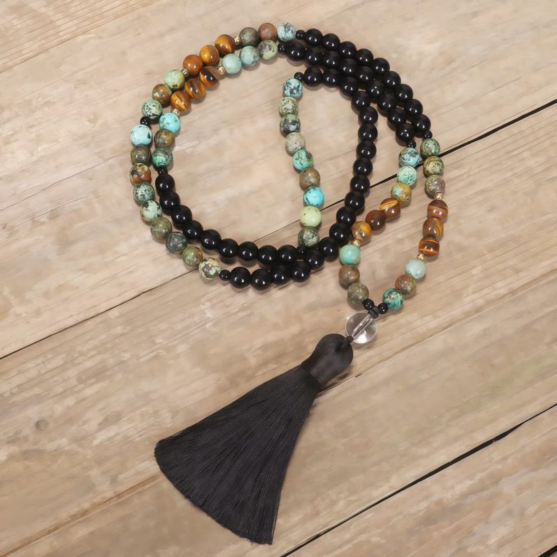 Pulseira Mala de Olho de Tigre e Turquesa para Força e Proteção Tiger Eye Turquoise Mala Bracelet for Strength and Protection