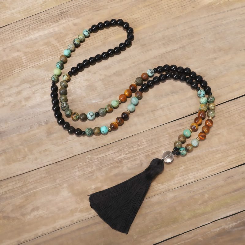 Pulseira Mala de Olho de Tigre e Turquesa para Força e Proteção Tiger Eye Turquoise Mala Bracelet for Strength and Protection