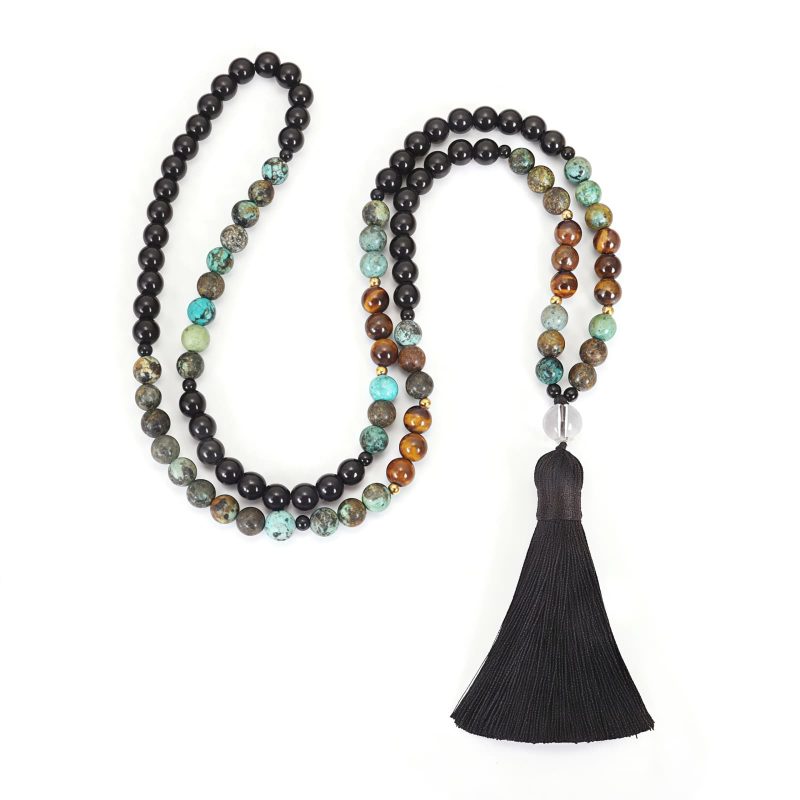 Pulseira Mala de Olho de Tigre e Turquesa para Força e Proteção Tiger Eye Turquoise Mala Bracelet for Strength and Protection