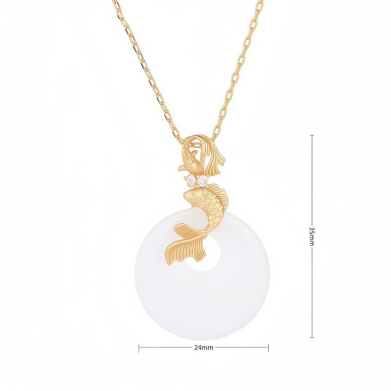 Collar con dije de pez Koi de jade blanco para atraer la riqueza White Jade Koi Fish Wealth Pendant Necklace