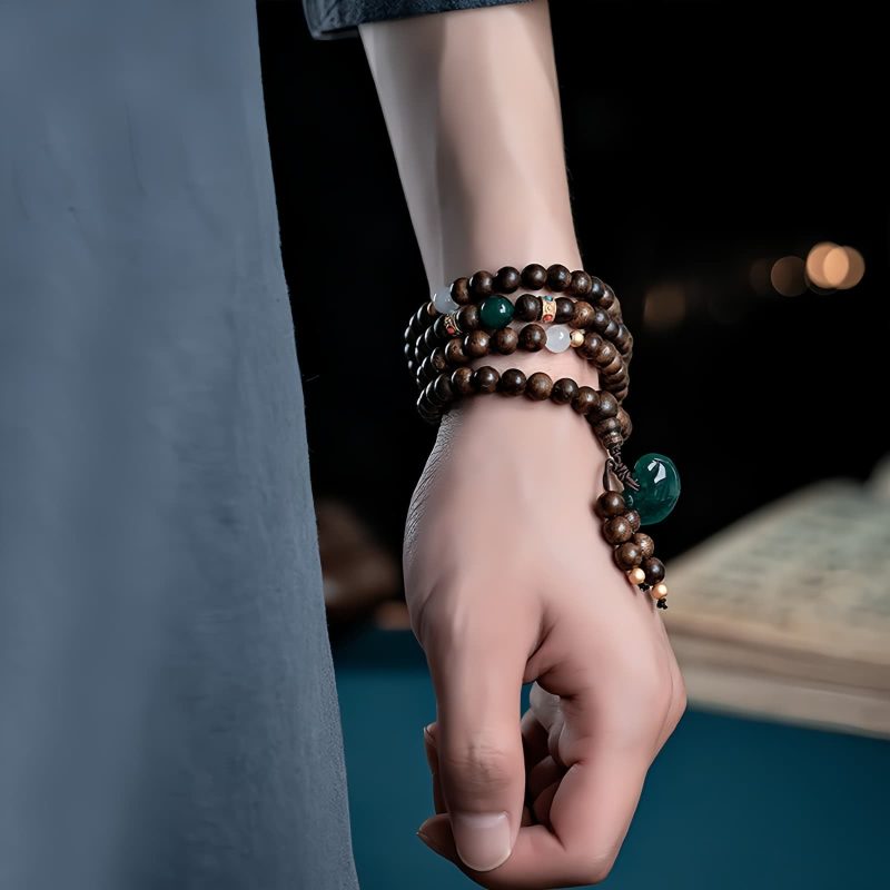 Pulsera de 108 Cuentas Mala de Agarwood y Fuerza 108 Mala Beads Agarwood Strength Bracelet