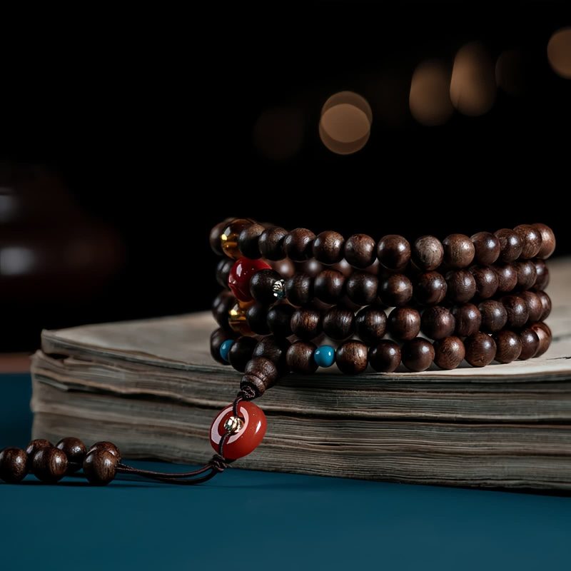 Pulsera de 108 Cuentas Mala de Agarwood y Fuerza 108 Mala Beads Agarwood Strength Bracelet