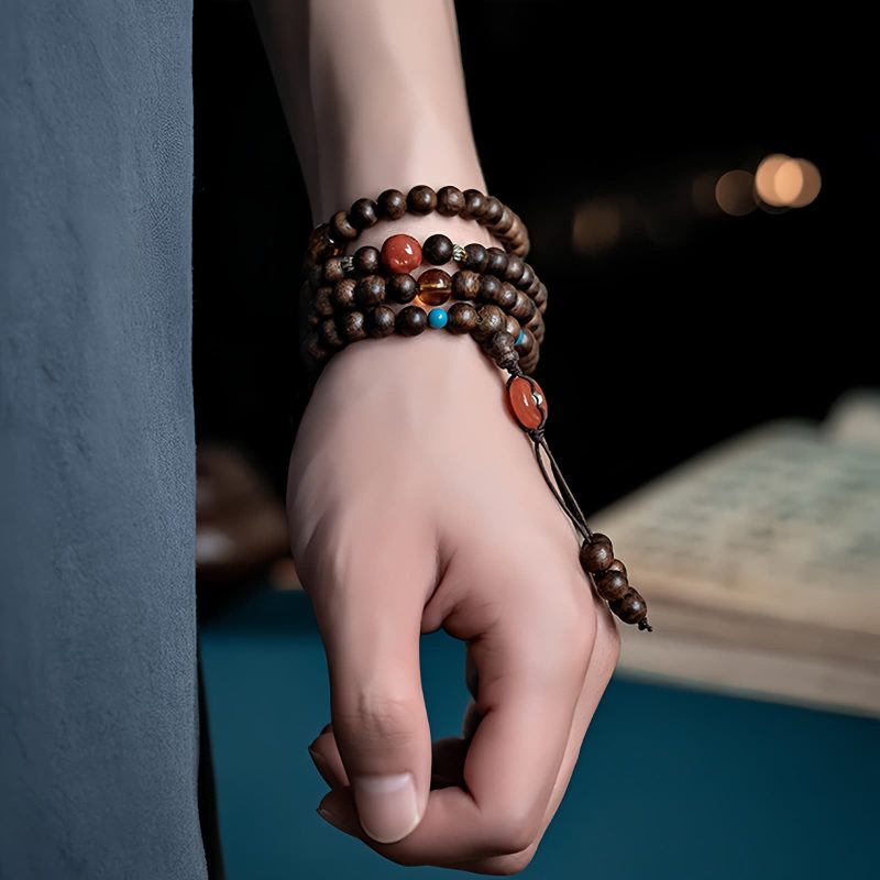 Pulsera de 108 Cuentas Mala de Agarwood y Fuerza 108 Mala Beads Agarwood Strength Bracelet