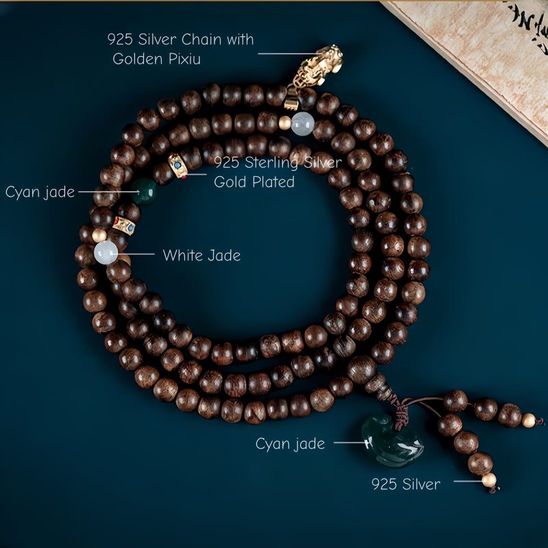 Pulsera de 108 Cuentas Mala de Agarwood y Fuerza 108 Mala Beads Agarwood Strength Bracelet
