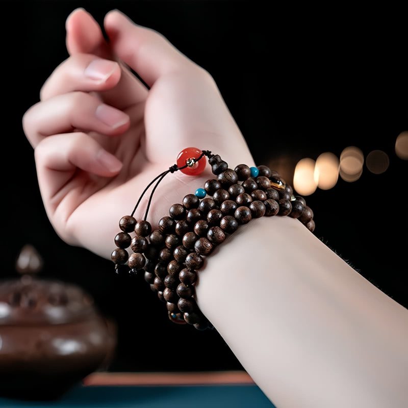 Pulsera de 108 Cuentas Mala de Agarwood y Fuerza 108 Mala Beads Agarwood Strength Bracelet