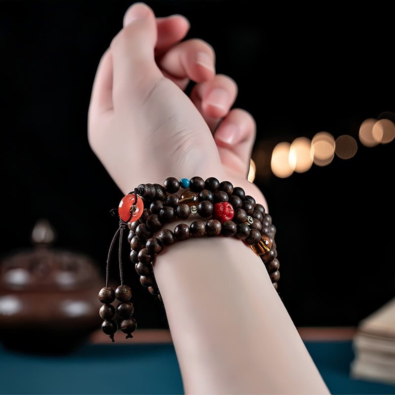 Pulsera de 108 Cuentas Mala de Agarwood y Fuerza 108 Mala Beads Agarwood Strength Bracelet