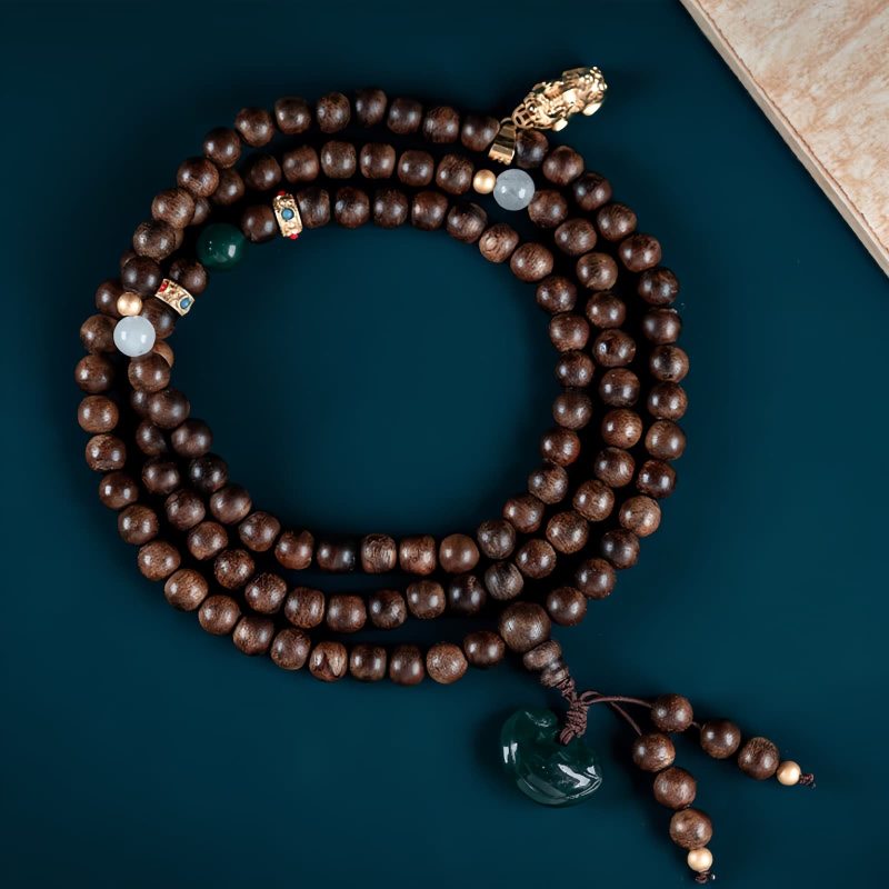 Pulsera de 108 Cuentas Mala de Agarwood y Fuerza 108 Mala Beads Agarwood Strength Bracelet