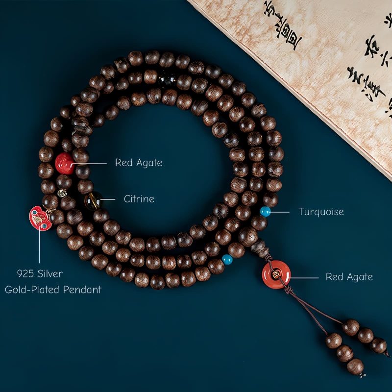 Pulsera de 108 Cuentas Mala de Agarwood y Fuerza 108 Mala Beads Agarwood Strength Bracelet