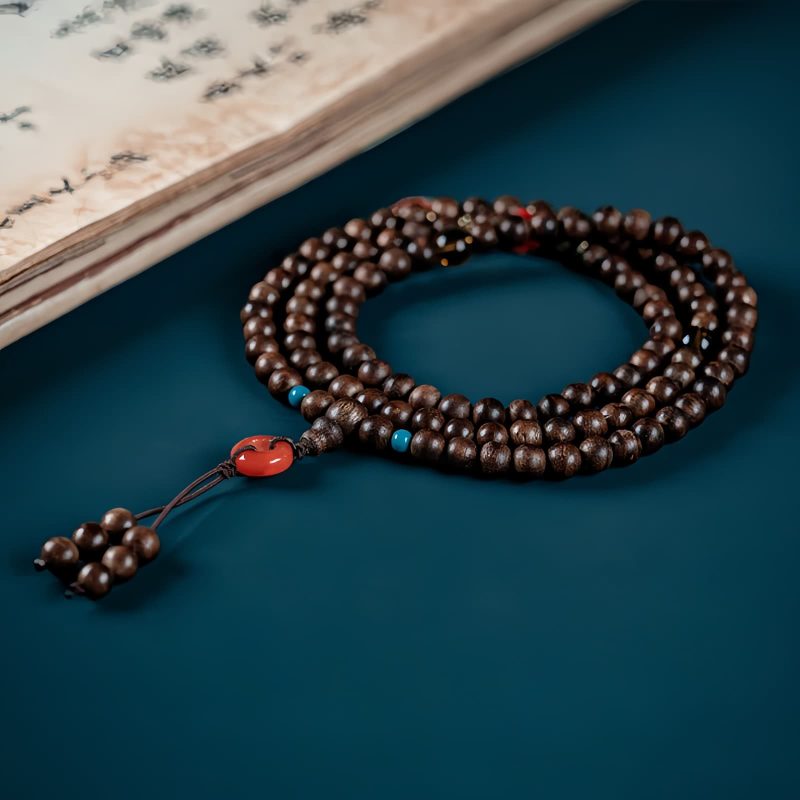 Pulsera de 108 Cuentas Mala de Agarwood y Fuerza 108 Mala Beads Agarwood Strength Bracelet