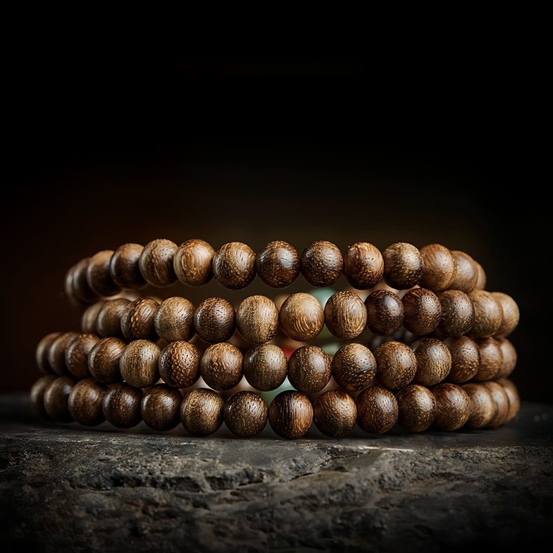 سوار توازن خرز مالا 108 من عود كاليمنتان وعنبر 108 Mala Beads Agarwood Amber Balance Bracelet
