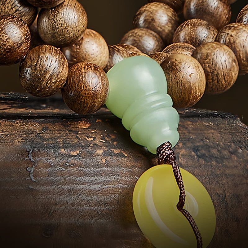 سوار توازن خرز مالا 108 من عود كاليمنتان وعنبر 108 Mala Beads Agarwood Amber Balance Bracelet