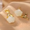 Aretes de Flor de Jade con baño de Oro en Plata 925 925 Silver Plated Gold Jade Flower Earrings