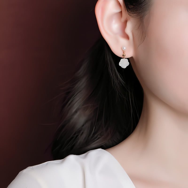 Aretes de Flor de Jade con baño de Oro en Plata 925 925 Silver Plated Gold Jade Flower Earrings