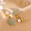 Aretes de Flor de Jade con baño de Oro en Plata 925 925 Silver Plated Gold Jade Flower Earrings