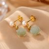 Aretes de Flor de Jade con baño de Oro en Plata 925 925 Silver Plated Gold Jade Flower Earrings