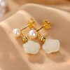 Aretes de Flor de Jade con baño de Oro en Plata 925 925 Silver Plated Gold Jade Flower Earrings