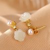Aretes de Flor de Jade con baño de Oro en Plata 925 925 Silver Plated Gold Jade Flower Earrings