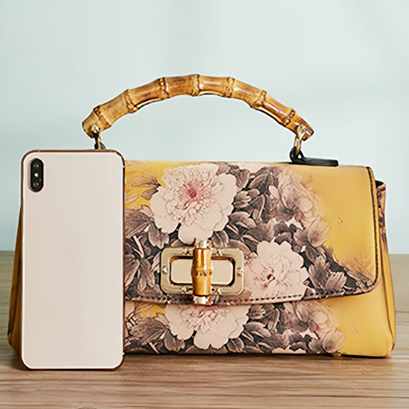 Bolso bandolera con asa de bambú y estampado floral Flower Pattern Bamboo Handle Crossbody Bag