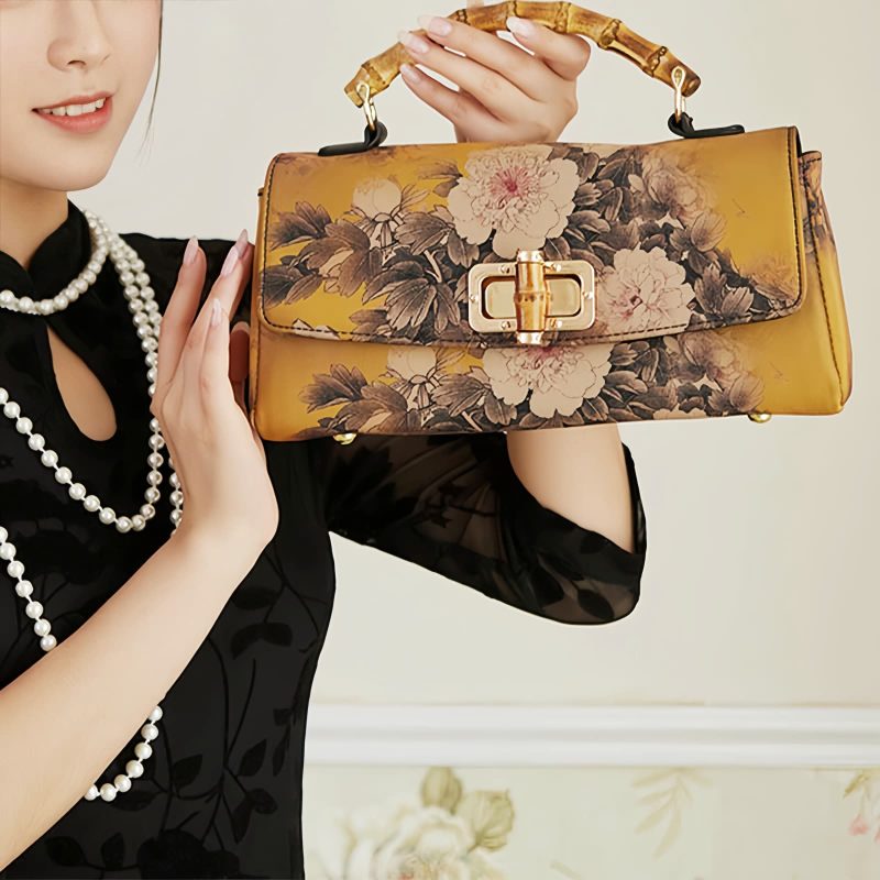 Bolso bandolera con asa de bambú y estampado floral Flower Pattern Bamboo Handle Crossbody Bag
