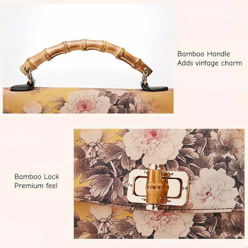 Bolso bandolera con asa de bambú y estampado floral Flower Pattern Bamboo Handle Crossbody Bag