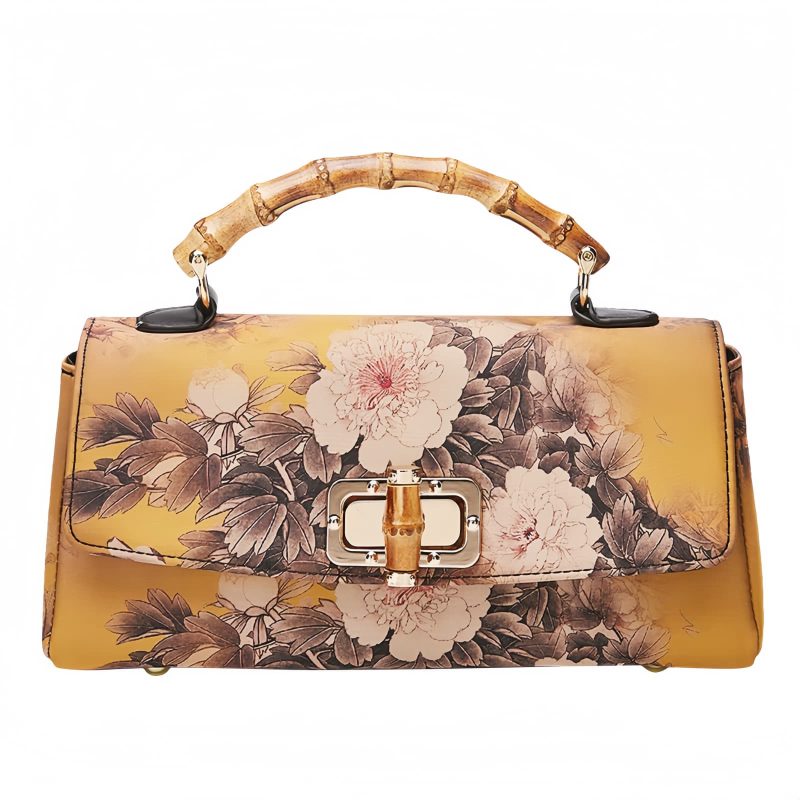 Bolso bandolera con asa de bambú y estampado floral Flower Pattern Bamboo Handle Crossbody Bag