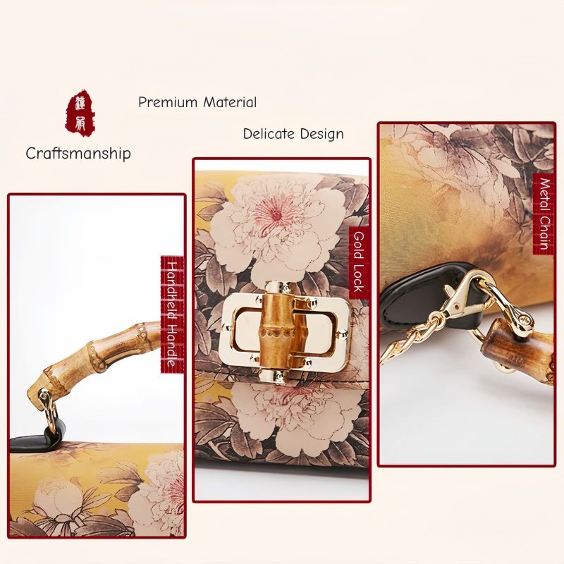 Bolso bandolera con asa de bambú y estampado floral Flower Pattern Bamboo Handle Crossbody Bag