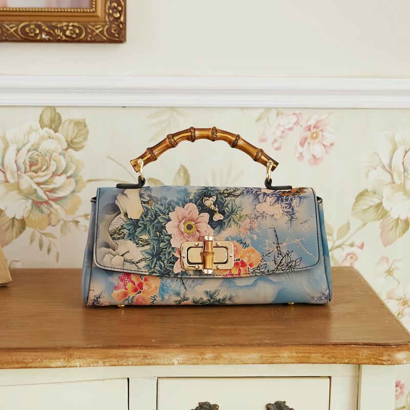 Bolso bandolera con asa de bambú y estampado floral Flower Pattern Bamboo Handle Crossbody Bag