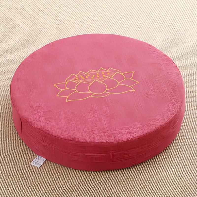 Cojín de meditación de algodón y lino con bordado de loto Lotus Embroidery Cotton Linen Meditation Cushion
