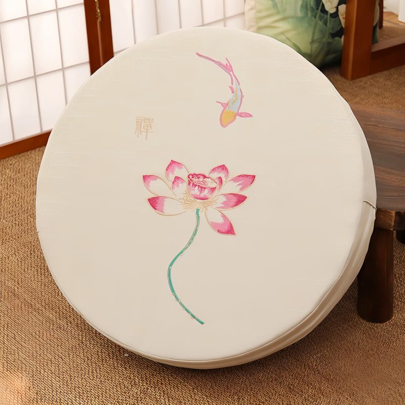 Cojín de meditación de algodón y lino con bordado de loto Lotus Embroidery Cotton Linen Meditation Cushion