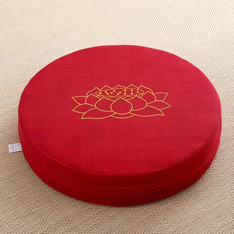 Cojín de meditación de algodón y lino con bordado de loto Lotus Embroidery Cotton Linen Meditation Cushion