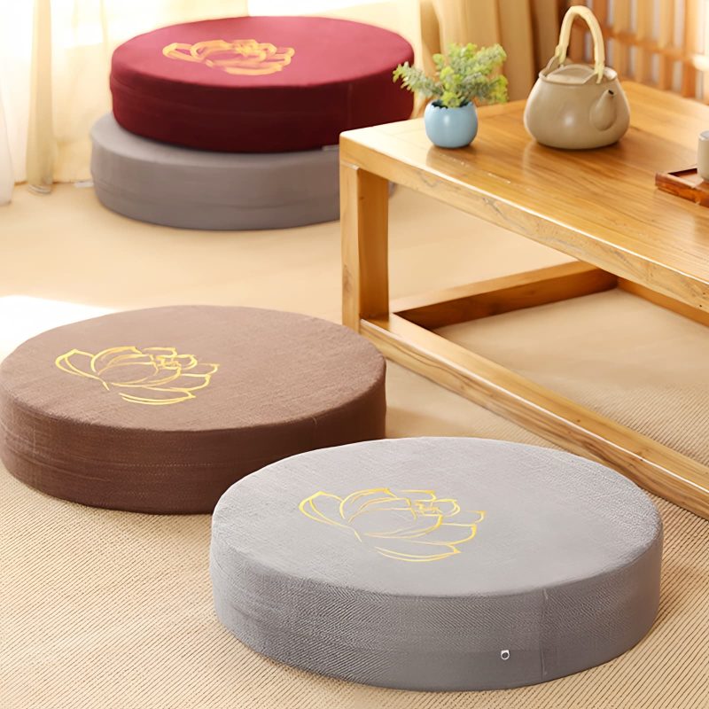 Cojín de meditación de algodón y lino con bordado de loto Lotus Embroidery Cotton Linen Meditation Cushion