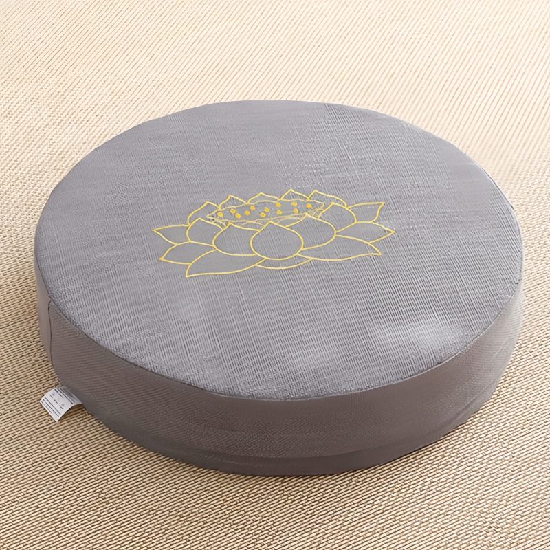 Cojín de meditación de algodón y lino con bordado de loto Lotus Embroidery Cotton Linen Meditation Cushion