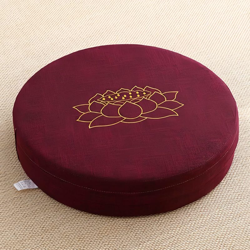 Cojín de meditación de algodón y lino con bordado de loto Lotus Embroidery Cotton Linen Meditation Cushion