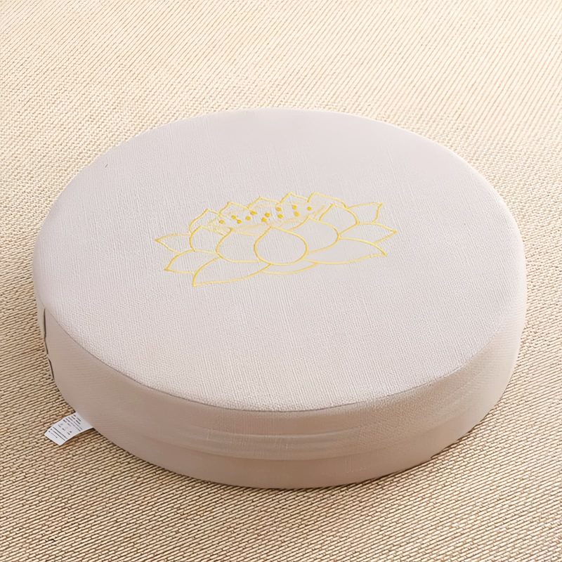 Cojín de meditación de algodón y lino con bordado de loto Lotus Embroidery Cotton Linen Meditation Cushion