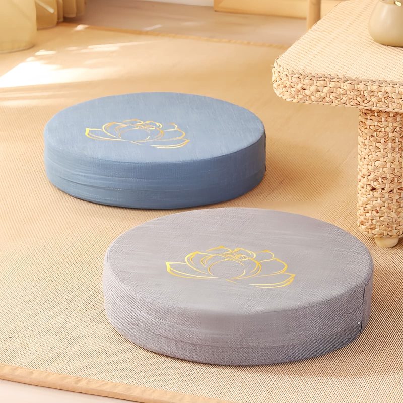 Cojín de meditación de algodón y lino con bordado de loto Lotus Embroidery Cotton Linen Meditation Cushion