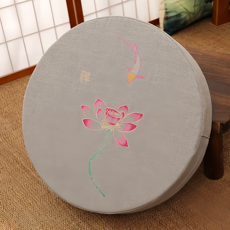 Cojín de meditación de algodón y lino con bordado de loto Lotus Embroidery Cotton Linen Meditation Cushion
