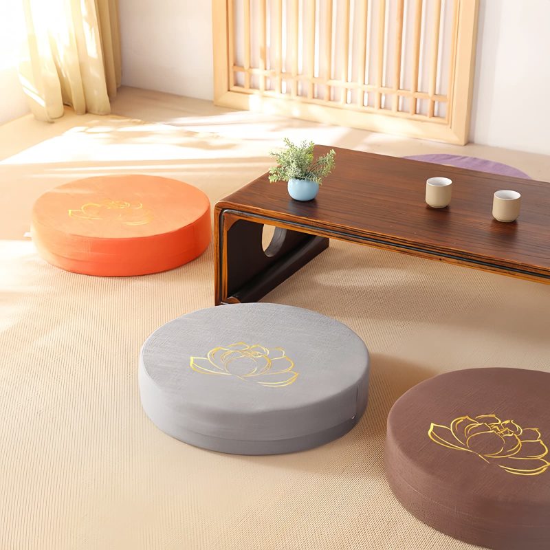 Cojín de meditación de algodón y lino con bordado de loto Lotus Embroidery Cotton Linen Meditation Cushion