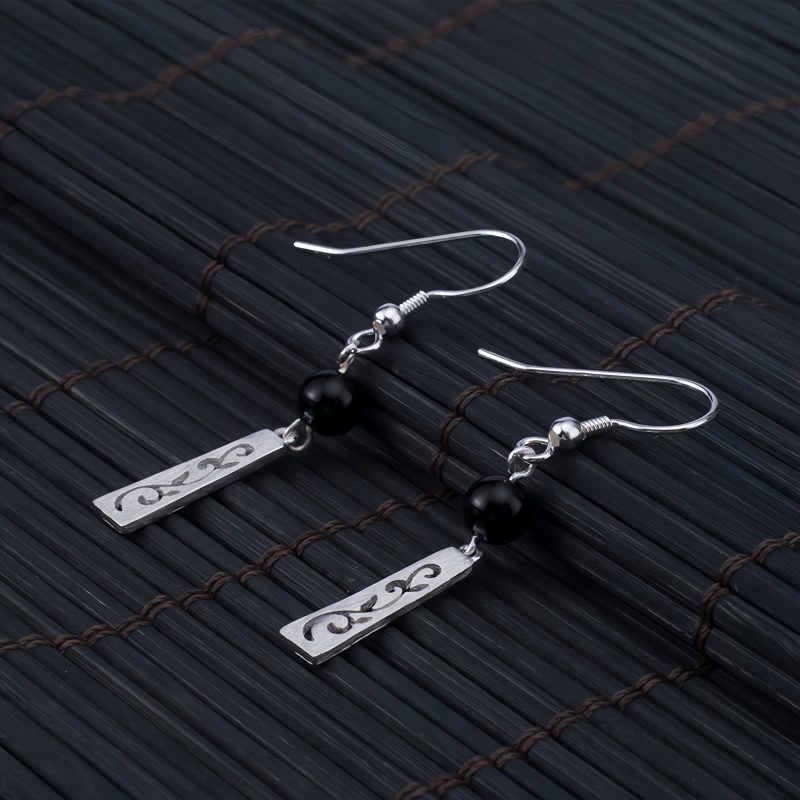 Aretes de Ónix Negro en Plata 925 925 Silver Black Onyx Protection Earrings