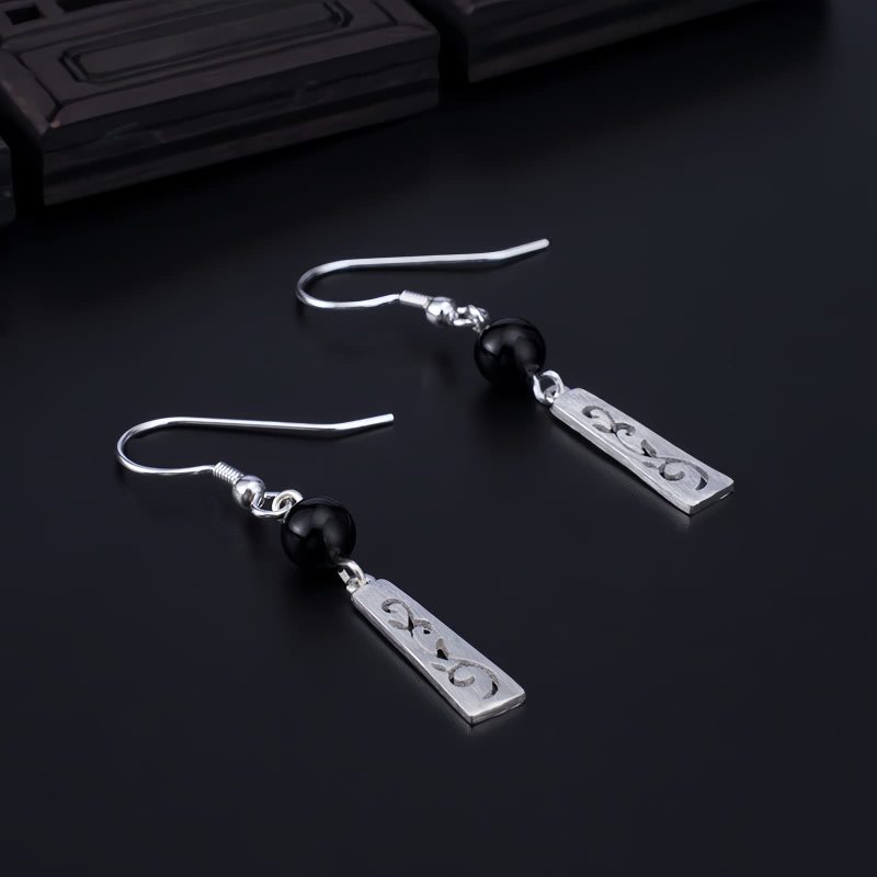 Aretes de Ónix Negro en Plata 925 925 Silver Black Onyx Protection Earrings