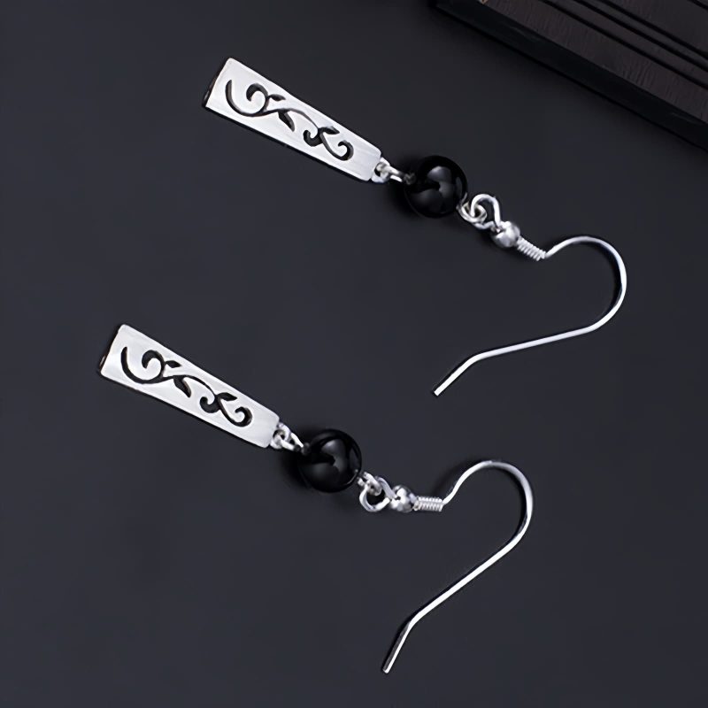 Aretes de Ónix Negro en Plata 925 925 Silver Black Onyx Protection Earrings