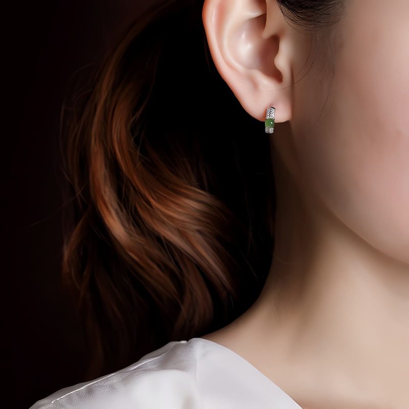 Aretes de Jade Cian Redondo en Plata 925 para el Éxito 925 Silver Round Cyan Jade Success Earrings