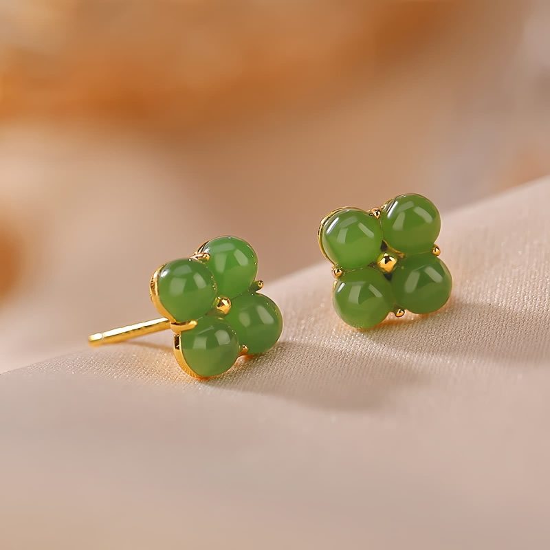Aretes de Trébol de Cuatro Hojas en Plata 925 con baño de Oro 925 Silver Gold Four Leaf Clover Earrings