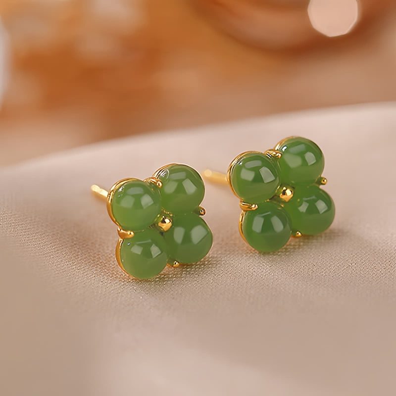 Aretes de Trébol de Cuatro Hojas en Plata 925 con baño de Oro 925 Silver Gold Four Leaf Clover Earrings