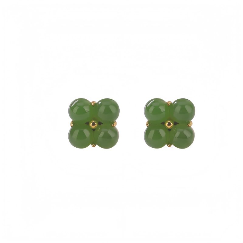 Aretes de Trébol de Cuatro Hojas en Plata 925 con baño de Oro 925 Silver Gold Four Leaf Clover Earrings