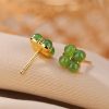 Aretes de Trébol de Cuatro Hojas en Plata 925 con baño de Oro 925 Silver Gold Four Leaf Clover Earrings