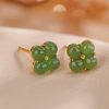 Aretes de Trébol de Cuatro Hojas en Plata 925 con baño de Oro 925 Silver Gold Four Leaf Clover Earrings