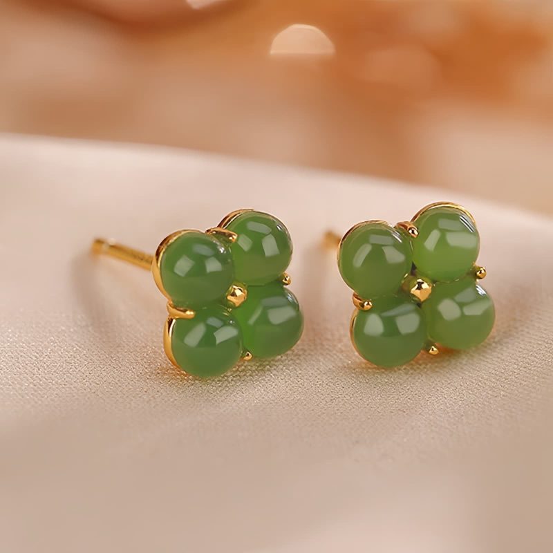 Aretes de Trébol de Cuatro Hojas en Plata 925 con baño de Oro 925 Silver Gold Four Leaf Clover Earrings